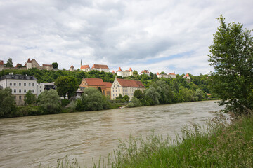 The large castle complex is located on a hill above the town of Burghausen in Germany.