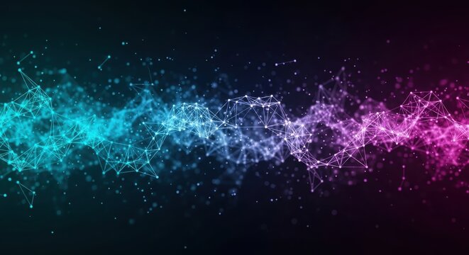 Abstract Digital Network Connections Flowing Through Neon Lights and Particles