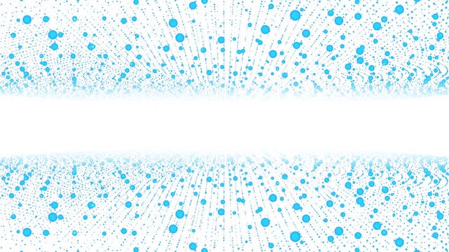 Blue animated background frame of dots and molecules. Chaotically moving particles and stripes. Digital network. Energy field. Cosmic path. 4K screensaver, logo, business intro, promo.