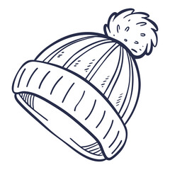 Dark blue outline winter beanie hat with pom winter hat