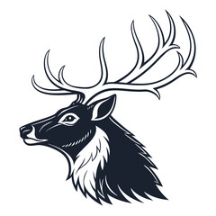Dark blue reindeer head silhouette with large antlers 2