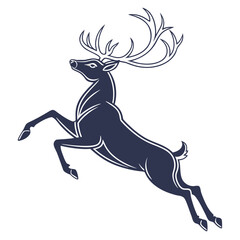 Dark blue reindeer silhouette jumping against white background 1