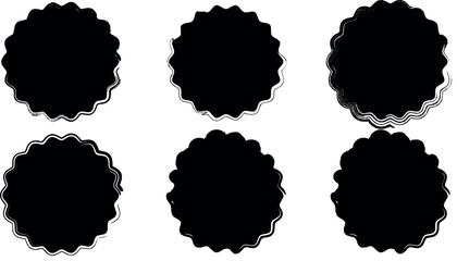 Abstract Grunge Round Shapes Collection: Bold Black Vector Banners with Zigzag Brush Outlines and Rough Artistic Edges