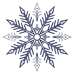 Dark blue snowflake geometric pattern on white background
