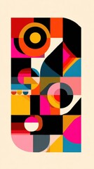 Abstract geometric shapes and circles in vibrant retro color palette