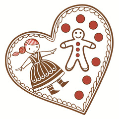 Gingerbread heart with girl and gingerbread man icons