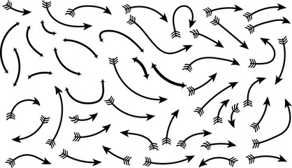 Collection of black arrows in various directions on white background