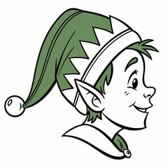 Green elf hat icon with white bell tip and cartoon face