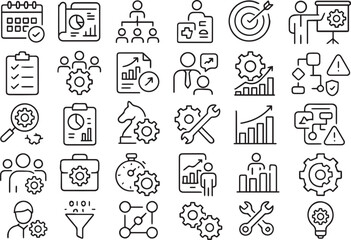 Business Management and Process Optimization Line Icons Set