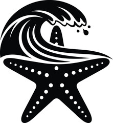 Starfish and wave in minimalist black design
