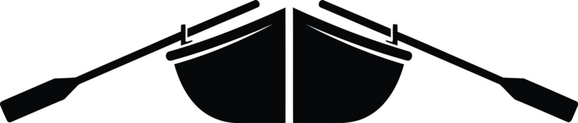 Twin Rowboats with Oars Silhouette Vector Illustration