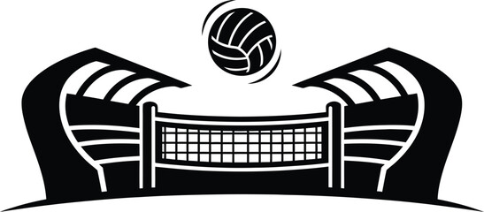 Volleyball court silhouette with ball stadium simple