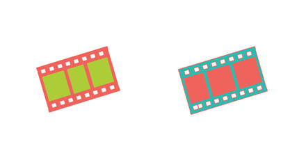 Two film strips with colorful frames and rectangular image areas