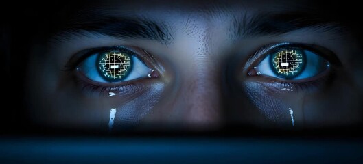 Tears, exhaustion, and circuit reflections in the eyes — the gaze of a student buried in code, formulas, and deadlines. Sometimes the path to knowledge runs through sleepless nights and silent struggl - Powered by Adobe