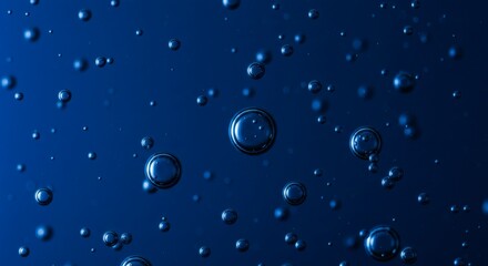Blue background with transparent bubbles in abstract space. Suitable for science, technology, soap products, skincare, relaxation, water concepts.