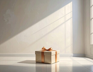 プレゼント箱が佇むモダンな室内。