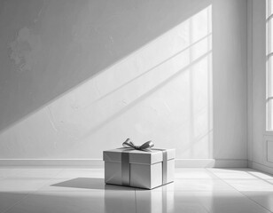 プレゼント箱が佇むモダンな室内。