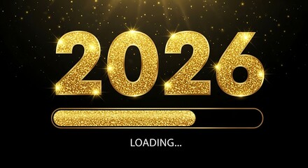 Golden Glitter 2026 Loading Bar on Dark Background New Year's Eve Concept