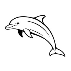 Fototapeta premium Dolphin jumping in minimal line art style on white background 