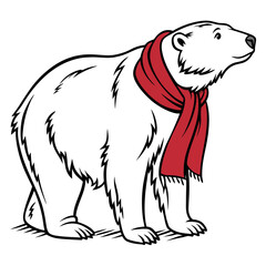 Polar bear wearing red scarf vector illustration animal 1