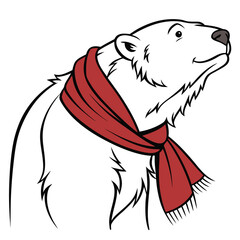 Polar bear wearing red scarf vector illustration animal