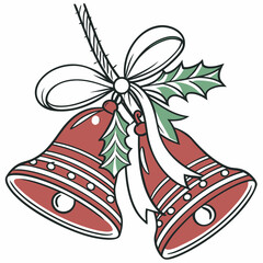 Red Christmas Bells with Holly and White Bow pair