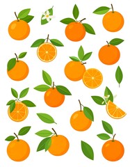 Vibrant oranges and leaves in a seamless pattern