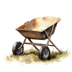 watercolor vector of Wheelbarrow, isolated on a white background.