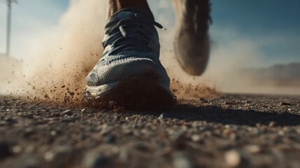 Runner kicking up dust on a rural road
