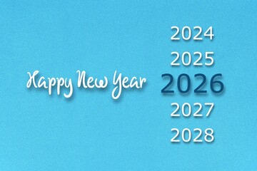 Blue glitter background with the text "Happy New Year." Greeting card with copy space. New Year's concept.