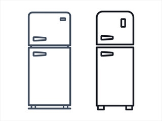 Two Retro Style Refrigerator Icons in Blue and Black Line Art