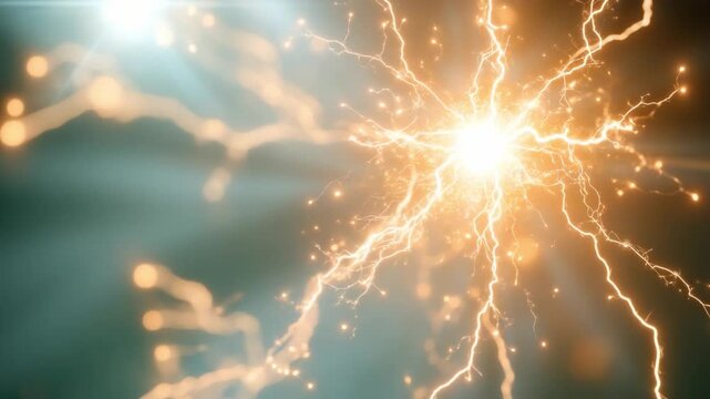 Energy Burst: Dynamic depiction of raw, intense energy erupting outward, capturing a powerful surge of light and electricity.