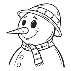 Simple line art snowman head with hat and scarf icon