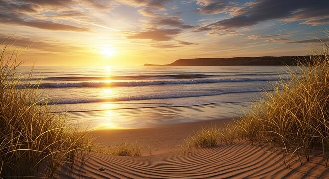 Breathtaking sunset over serene ocean waves perfect for travel blogs