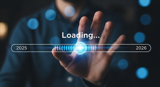 Person s hand interacting with a futuristic loading bar and progress indicator