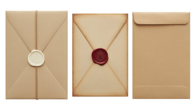 Vintage style envelopes sealed with wax stamps and string