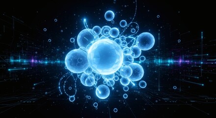 Abstract glowing blue spheres and light particles perfect for science and technology designs, futuristic concepts, and digital backgrounds.