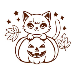 Cute Halloween Cat Kitten Sitting Pumpkin Jack-o-Lantern
