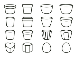 Collection of sixteen outline pot designs on olive green background