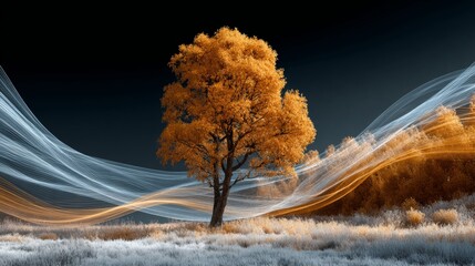 Silent sentinels of fall: nature's cold embrace in vibrant hues. Communication lines. Enriched autumn symphony: nature's meadow with a frosted touch. Network traffic. Digital signals.