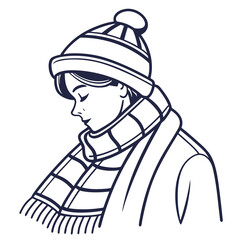Woman wearing winter hat and scarf vector icon 1