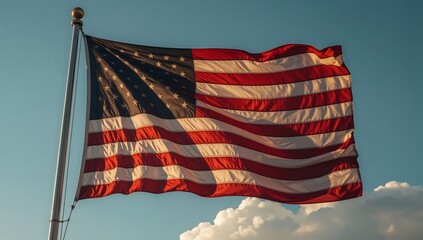 american flag against blue sky