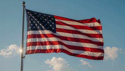 american flag against blue sky