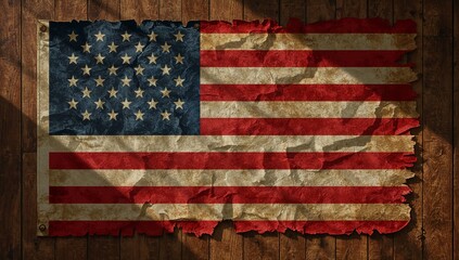 american flag on old wooden background