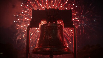 Liberty bell and fireworks