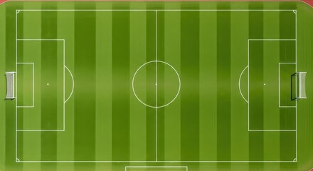 Top View of a Perfectly Maintained Green Soccer Field with White Markings and Goals
