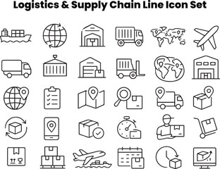 A professional icon collection showing refrigeration, cold storage, and perishable transport processes. Features temperature sensors, ice symbols, refrigerated trucks, and thermal packaging. Best for 