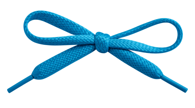 Pair of blue shoelaces tied in creative bow style, Fashion shoelace knot 