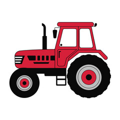 Red Farm Tractor Vehicle Agriculture Equipment Machinery Silhouette Isolated Agriculture Farming Rural Transport Vehicle Countryside