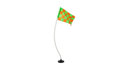Curved flag graphic with orange and green checkered pattern on transparent background